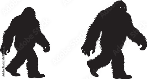 Bigfoot walking silhouette vector set