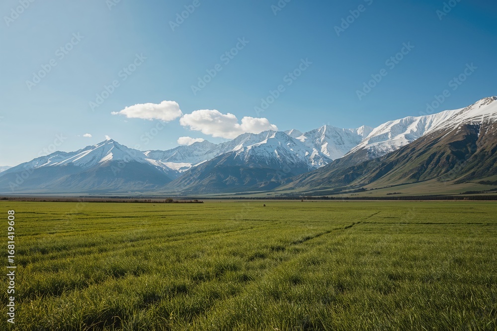 Fototapeta premium Expansive stretches of lush greenery under a clear blue sky