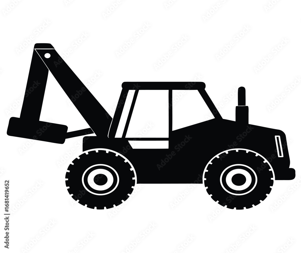 Fototapeta premium Black silhouette of a backhoe loader construction vehicle