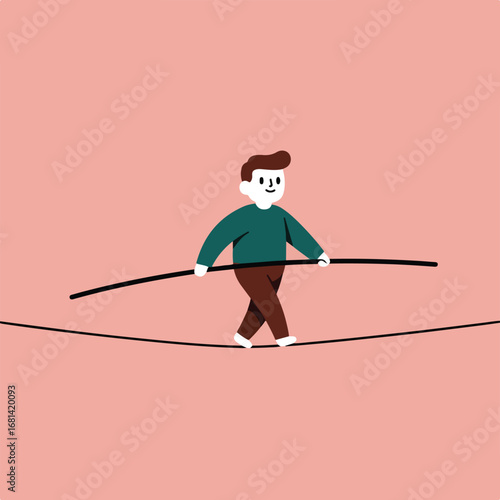 Person Walks Balancing on Tightrope