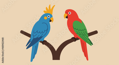 Parrots Resting/Sitting Calmly on a Branch