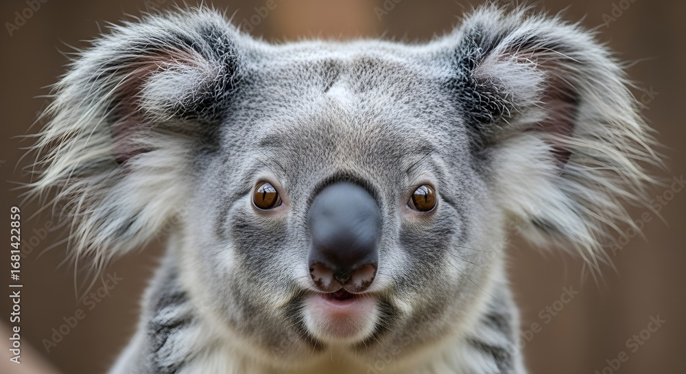 Naklejka premium Close up portrait of a cute koala bear, australian wildlife animal face looking at camera