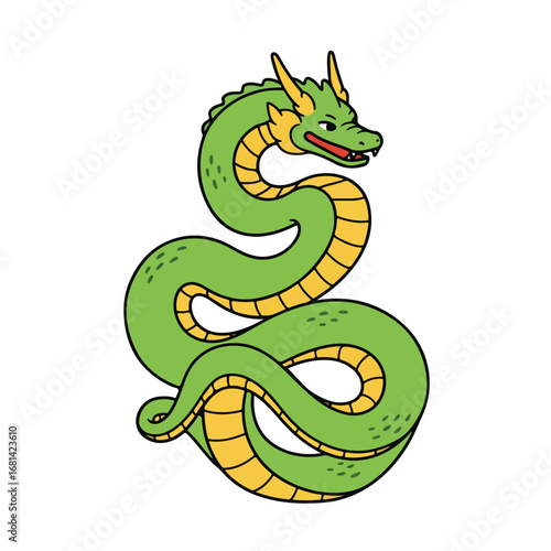 Green Dragon Coils on White Backdrop