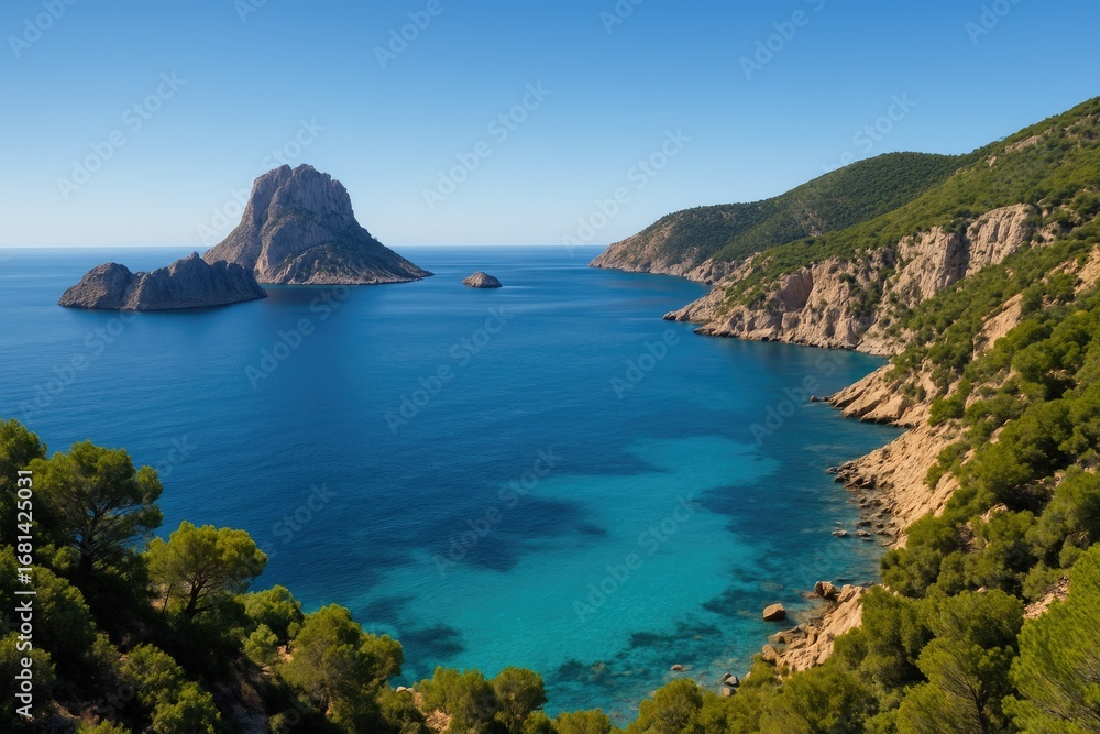 Naklejka premium Coastal vista showcasing an island's shoreline
