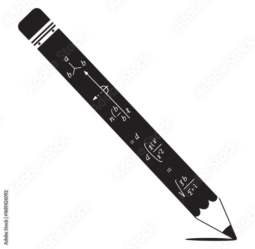 Black and white pencil illustrating mathematical equations and concepts for education