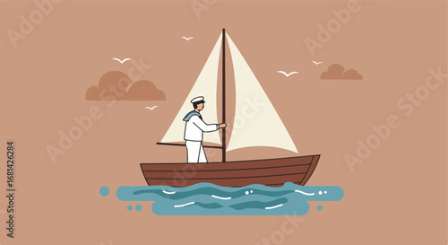 Sailor Sailing a Boat on the Water
