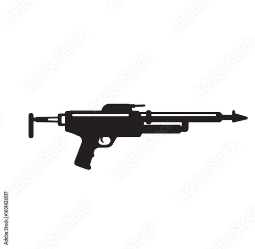 Black silhouette of a harpoon gun for underwater hunting and spearfishing weapon design.