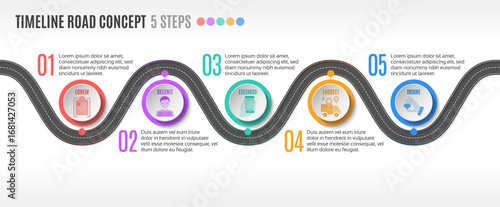 Isometric navigation map infographic 5 steps timeline concept. Winding road.