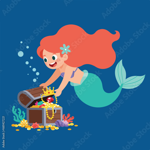 Mermaid Opening Treasure Chest Undersea