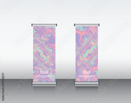 roll up banner edit file Holographic Abstract Rollup Banner – Iridescent Rainbow Glass Prism Design