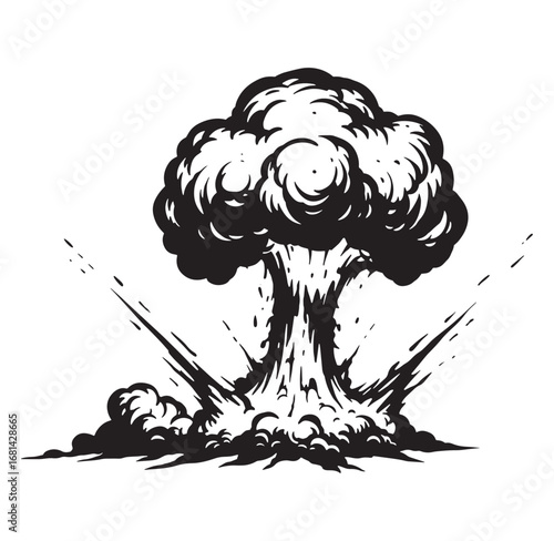 Powerful black and white explosion illustration depicting destruction and energy release
