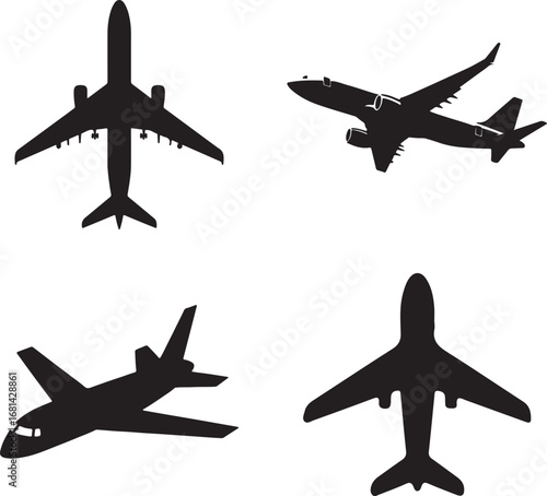 Four Airplane Silhouettes Against a White Background