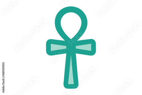 Digital artwork depicting a tealcolored ancient Egyptian ankh symbol on white