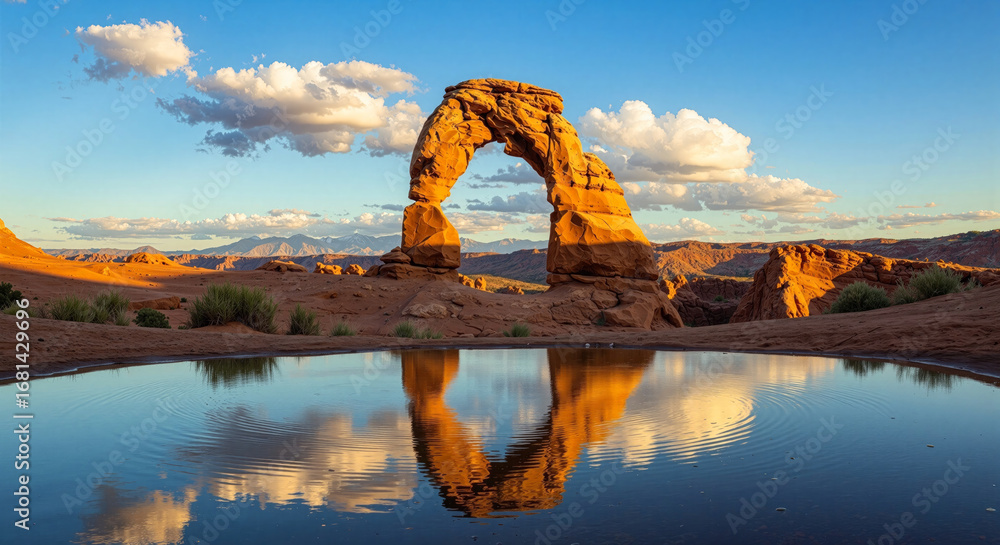 Fototapeta premium Natural rock arch reflected in desert pool