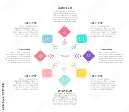 Business Infographic Template – 8 Options
A versatile and modern infographic design featuring Eight distinct segments. Ideal for presenting business concepts such as workflows, process diagrams.