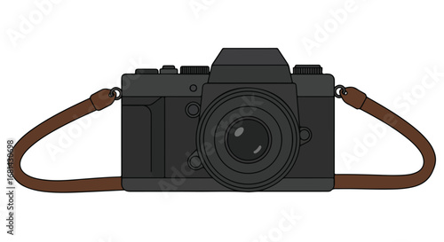 Depicting Classic Camera with Strap in Isolated Environment