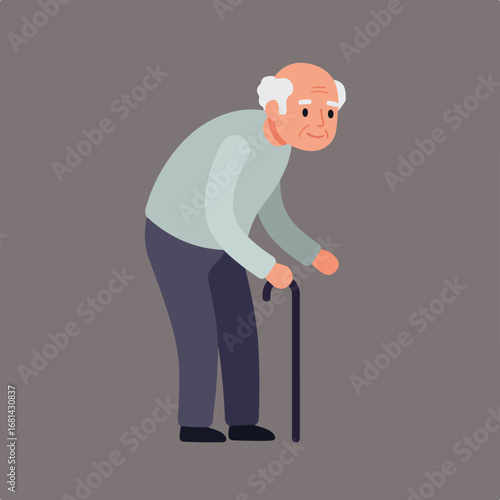 Elderly Man Walking with Cane in Studio