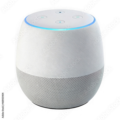 Modern smart speaker with blue light ring isolated on transparent background