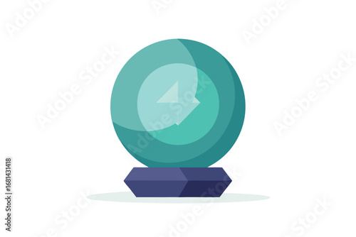 Teal orb with a forward arrow rests on a hexagonal stand
