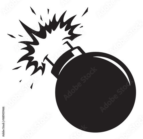 Vector illustration of a detonating bomb with a burning fuse on a white background