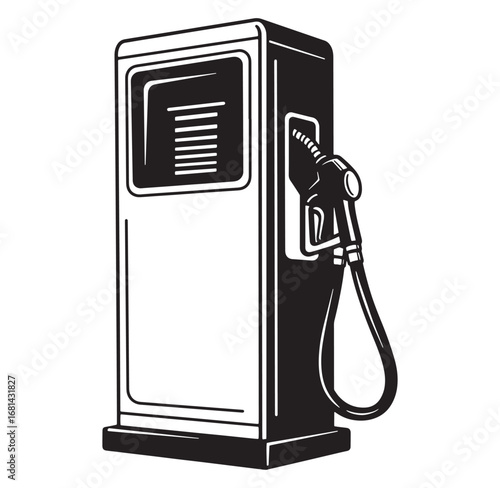 Vector illustration of a retro gas pump in black and white with minimalist design