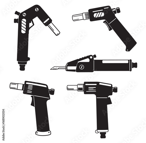 Vector illustration of various blow torches in black and white silhouette style