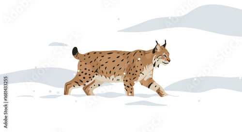 Lynx Walking Through Snow in Winter Landscape