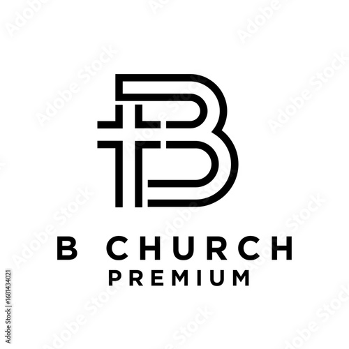 Modern B Church Logo Design with Integrated Christian Cross Symbol in Black and White