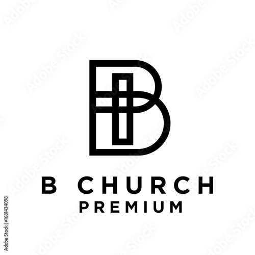 Letter B and Christian Cross Church Logo Design, Modern Minimalist Religious Symbol Icon