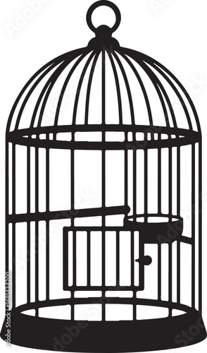 Black silhouette of an empty bird cage black and white