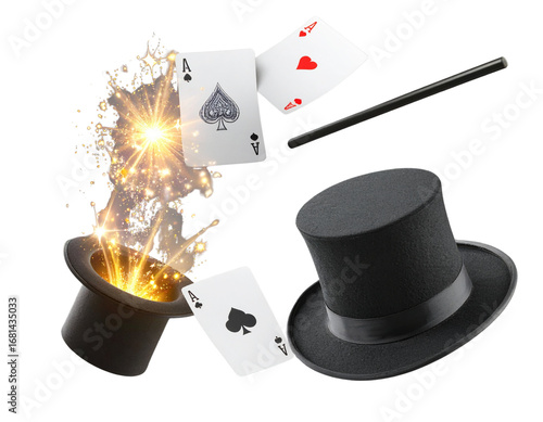 Isometric Magic Card Trick Elements, isolated transparent background png