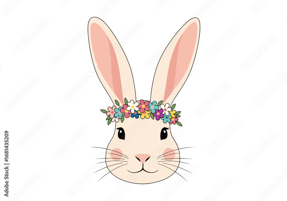 Fototapeta premium Charming easter bunny adorned with delicate spring flower crown ready for celebration