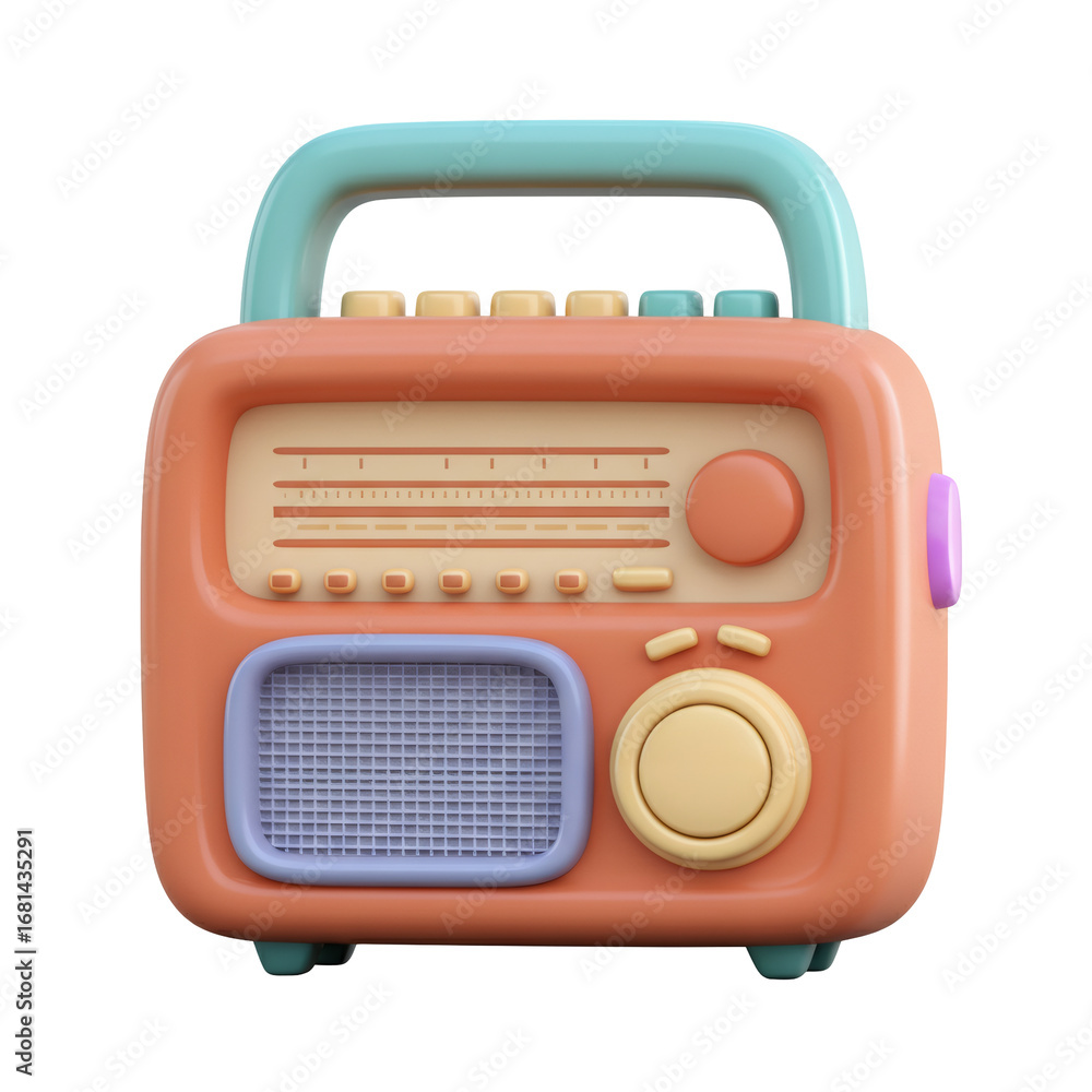 Fototapeta premium Pastel Colored Retro Radio with Turquoise Handle and Transparent Background Isolated for Audio Entertainment