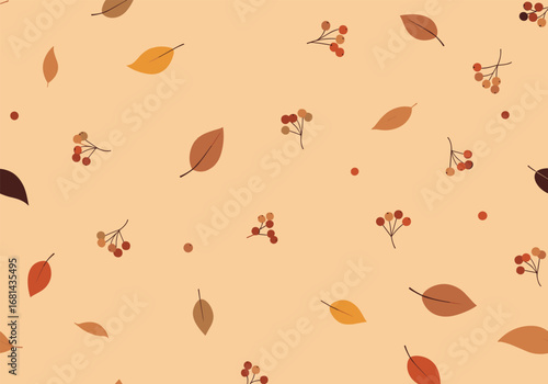 Autumn fall seasonal leaves and berries repeating pattern decorative design background