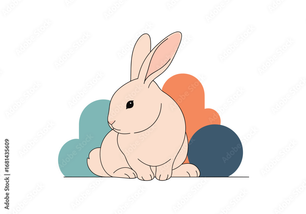 Obraz premium Adorable cream colored bunny sitting among cute pastel colored bubbles and clouds