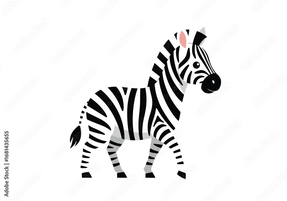 Fototapeta premium An adorable cartoon zebra walking gracefully in a field of green grass