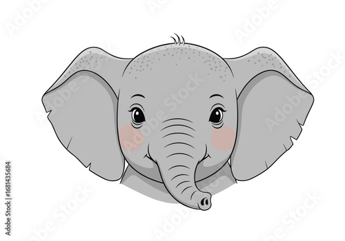 Adorable baby elephant face with big ears and cute eyes wearing rosy cheeks