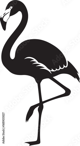 Black Silhouette Flamingo Standing on One Leg bird