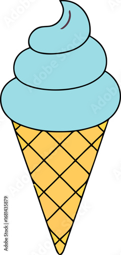 Refreshing light blue ice cream cone on a bright sunny day