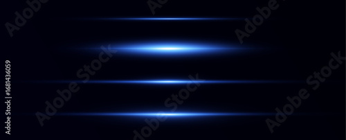 Glowing horizontal blue light line with radiant shine and beam effect. Futuristic flare, and neon glow. digital highlights
