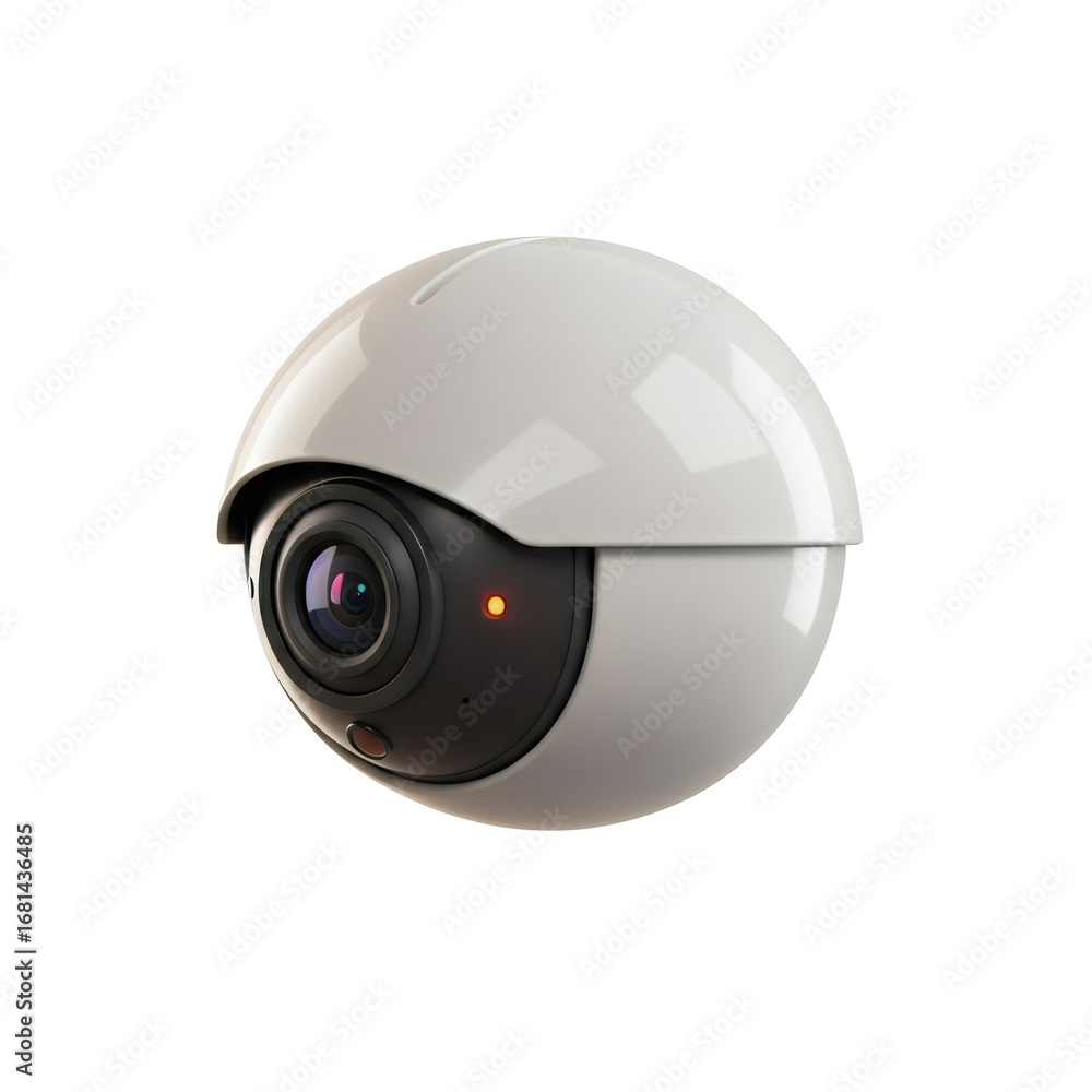 Fototapeta premium Spherical Security Surveillance Camera with White Dome Isolated on Transparent Background