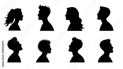A collection of diverse human profiles showcased in elegant black silhouette. Capturing the beauty of individualism and the art of graphic design. vector illustration