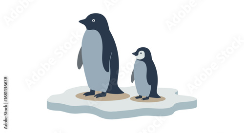 Penguins standing together on ice in Antarctica(Illustration)
