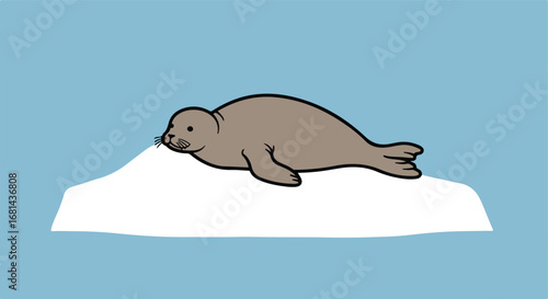 Seal resting on ice floe in Arctic ocean, cartoon vector image