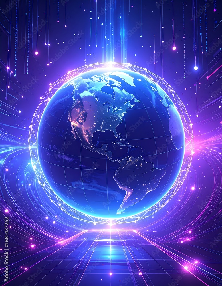 Fototapeta premium Digital Earth with glowing effect