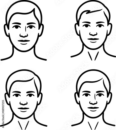 Four diverse male faces with varying hairstyles and expressions, presented in a clean outline style.