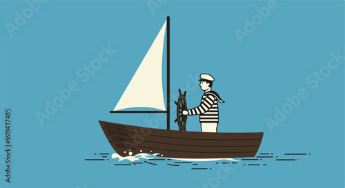 Sailor Steering Sailboat on Water