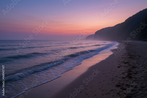 Fototapeta Naklejka Na Ścianę i Meble -  Sunset scenery by the Baltic Sea at a beach on the German island of Ruegen