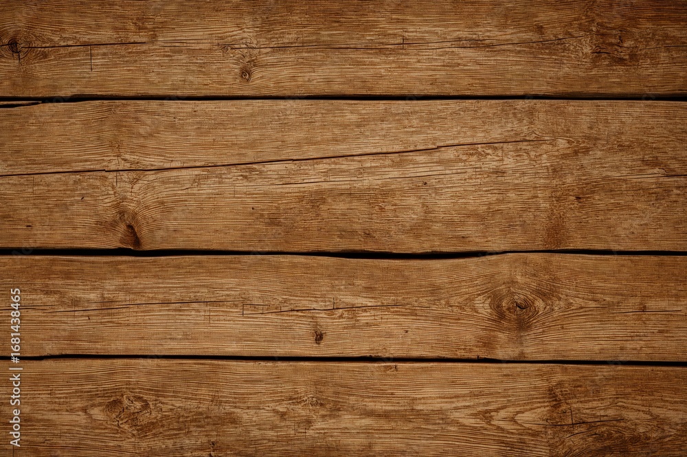 Naklejka premium Aged wooden surface featuring natural grain patterns and rustic charm. Ideal for backgrounds with space for text or artwork.