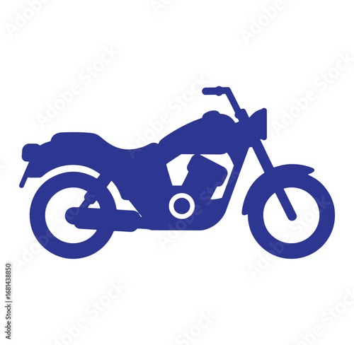 Blue silhouette illustration of a classic motorcycle with a white background for design purposes